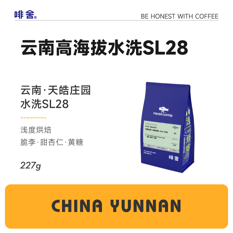 FISHER啡舍 云南澜沧天皓庄园水洗SL28浅烘 精品手冲咖啡豆 227g 咖啡/麦片/冲饮 咖啡豆 原图主图