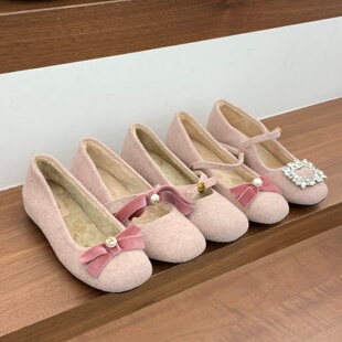 内增高粉色加绒毛毛鞋时尚小香风高级感网红博主玛丽珍高跟棉鞋