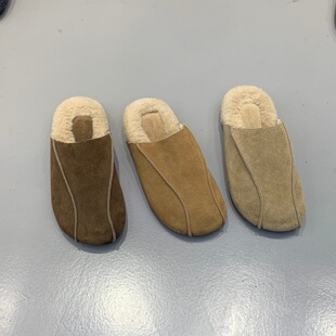 复古加绒勃肯鞋毛毛拖鞋女外穿2025秋冬新款懒人棉拖厚底包头半拖