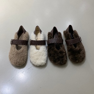 平底毛毛鞋女外穿2025新款秋冬温柔晚晚玛丽珍鞋一脚蹬羊羔毛棉鞋