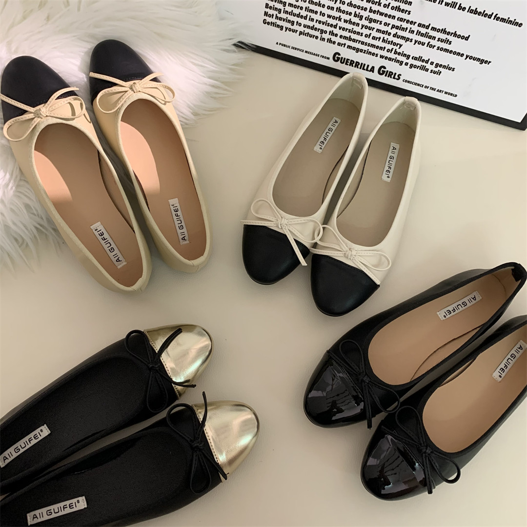 小香风豆豆鞋女2025春季新款温柔圆头蝴蝶结拼色平底单鞋仙女瓢鞋,女鞋,浅口单鞋,淘宝优惠券,粉丝福利购,淘宝优惠卷