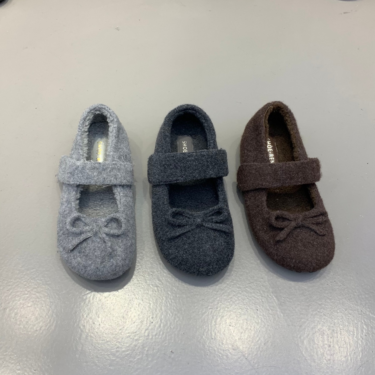 小香风蝴蝶结灰色毛呢内增高加绒勃肯鞋子女厚底玛丽珍浅口毛毛鞋