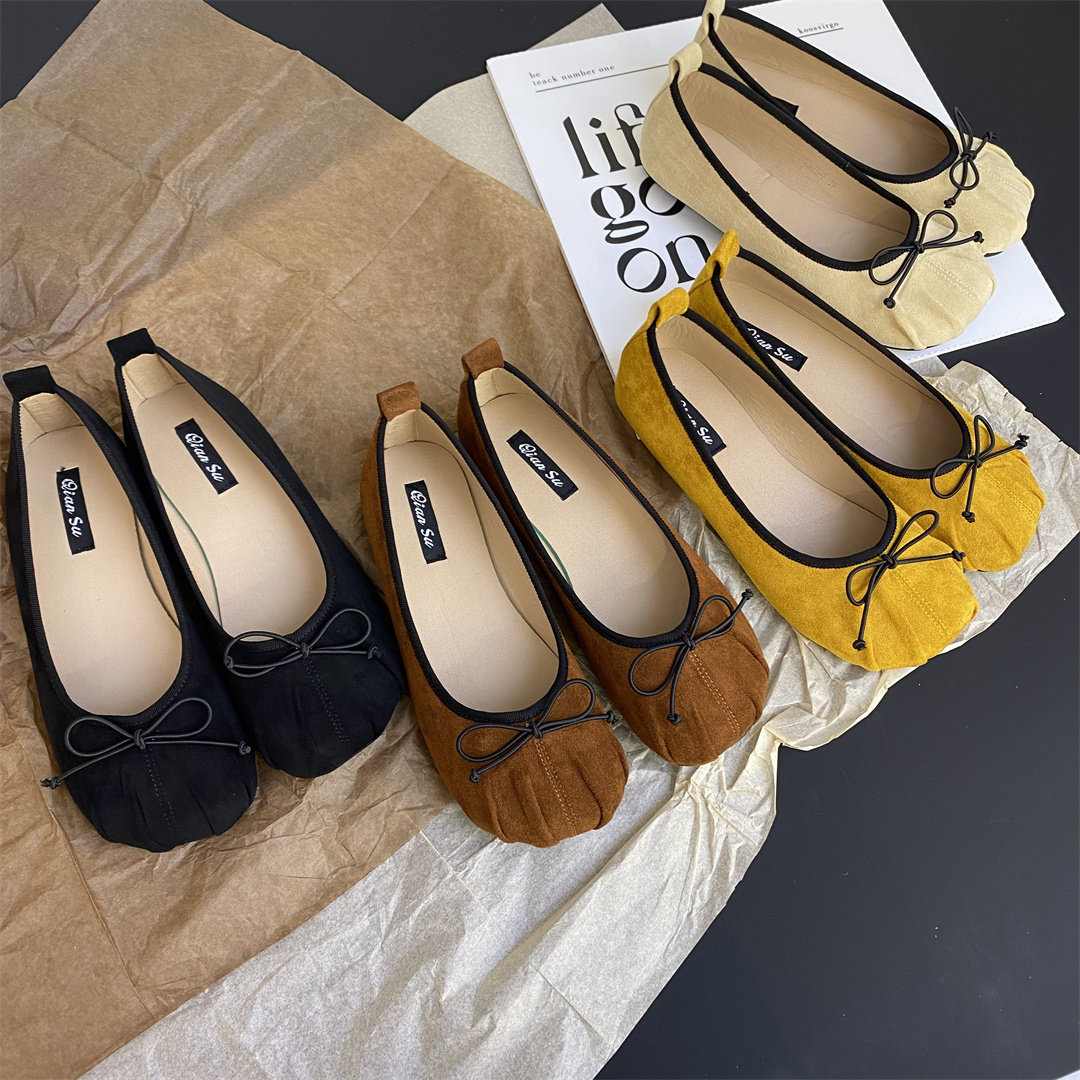 韩系小众复古浅口平底单鞋女2026年春秋新款蝴蝶结气质蛋卷鞋瓢鞋