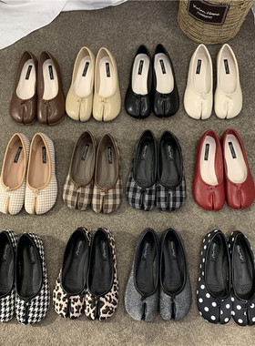 鞋子女夏INS百搭潮分趾平底鞋复古格纹浅口猪蹄单鞋洋气羊蹄瓢鞋