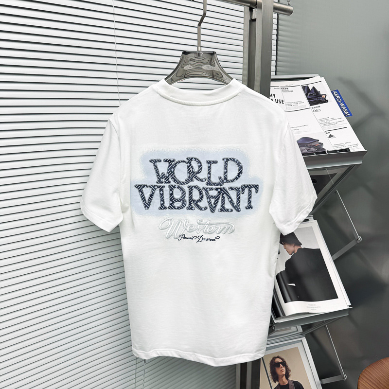 男士夏季T恤字母刺绣短袖T恤打底重工时尚圆领T恤潮男 B1CNF2617