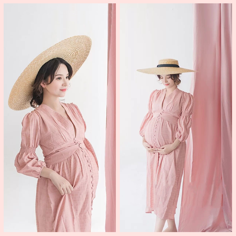 孕妇拍照片写真服饰韩版孕妈摄影服装孕妇艺术照相服饰粉色唯美粉