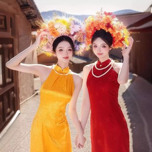 古风孕妈旗袍写真照摄影服装 复古中国风旗袍中式 影楼孕妇拍照服装