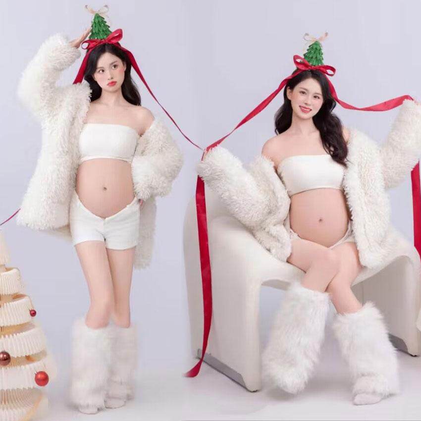 蝶夏尔影楼圣诞节主题新款少女写真服装白色慵懒小清新艺术照毛衣