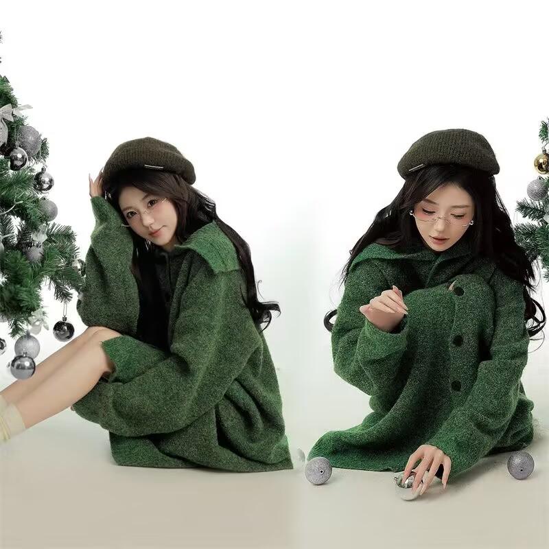 影楼圣诞节主题新款少女写真服装绿色慵懒清新艺术照氛围摄影毛衣