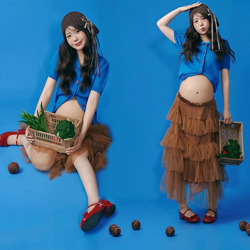 影楼新款孕妇拍照露肚礼服