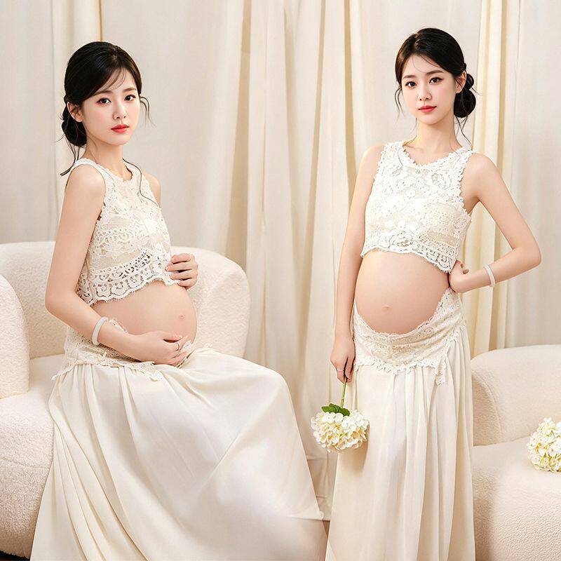 孕妈咪影楼写真蕾丝吊带裙套装