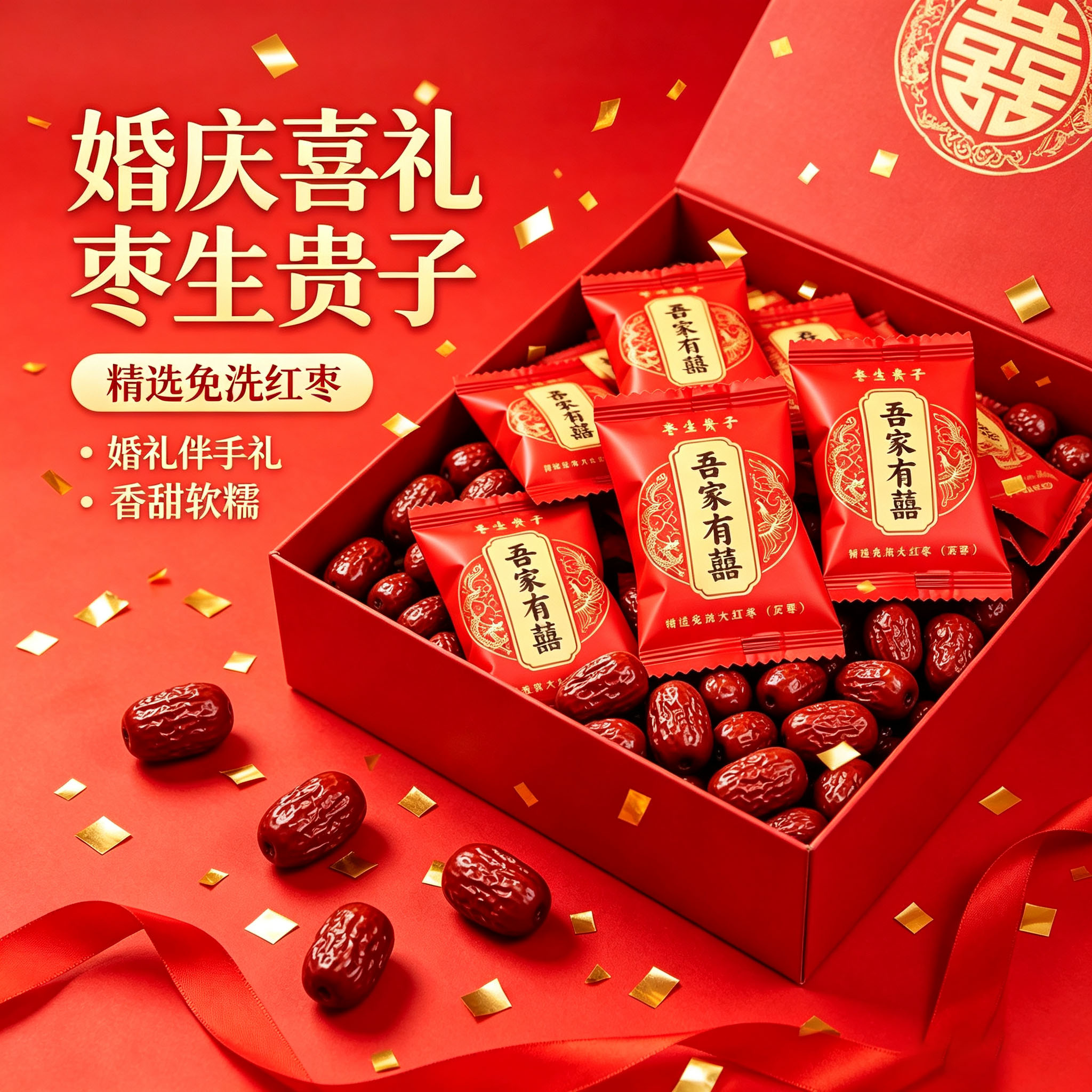 枣生贵子干枣独立小包装结婚订婚婚庆伴手礼喜糖零食小吃散装批发