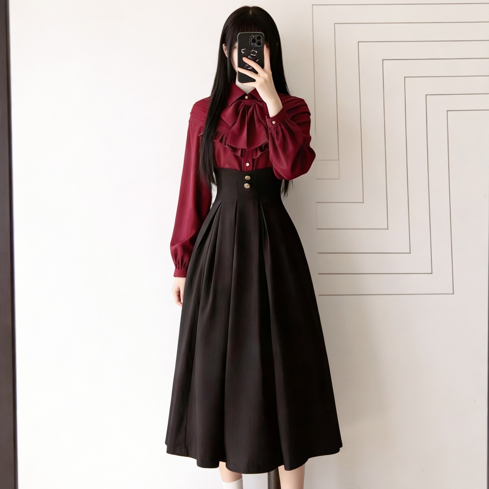 大码复古内搭蝴蝶结衬衣半裙优雅CLA修身简约长裙lolita红黑套装,模玩/动漫/周边/娃圈三坑/桌游,lolita洛丽塔连衣裙,淘宝优惠券,粉丝福利购,淘宝优惠卷