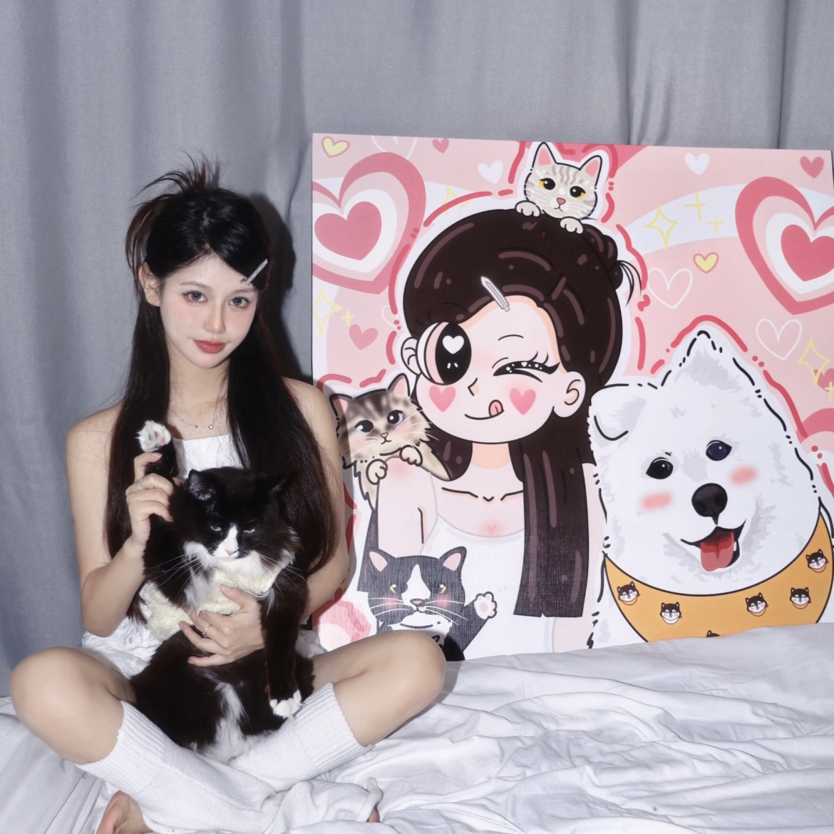 星蝶公主照片情侣画定制人像卡通手绘diy新婚生日礼物装饰油挂画