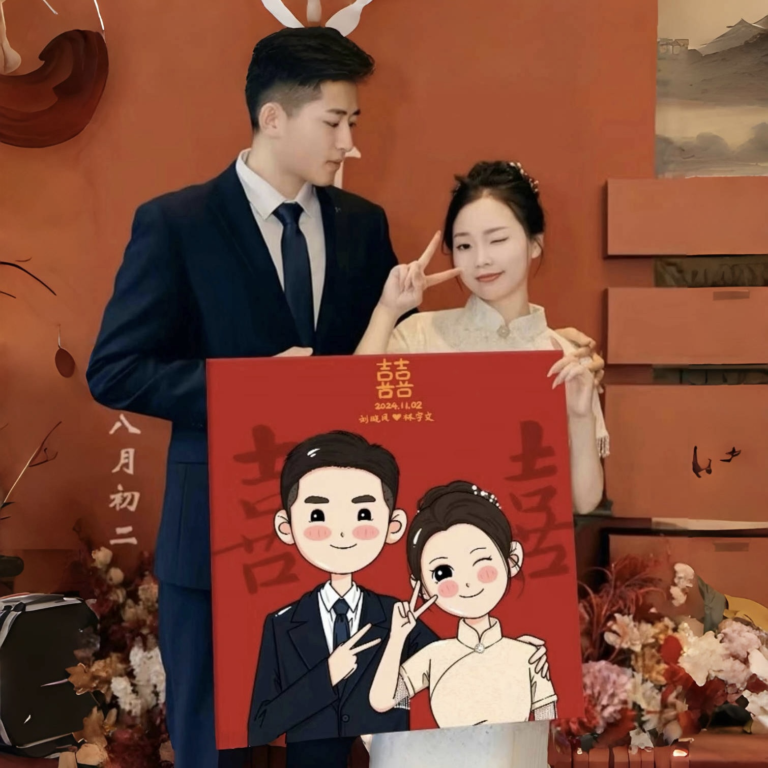 星蝶公主手绘定制情侣卡通装饰画像油画diy送闺蜜生日订新婚礼物图片