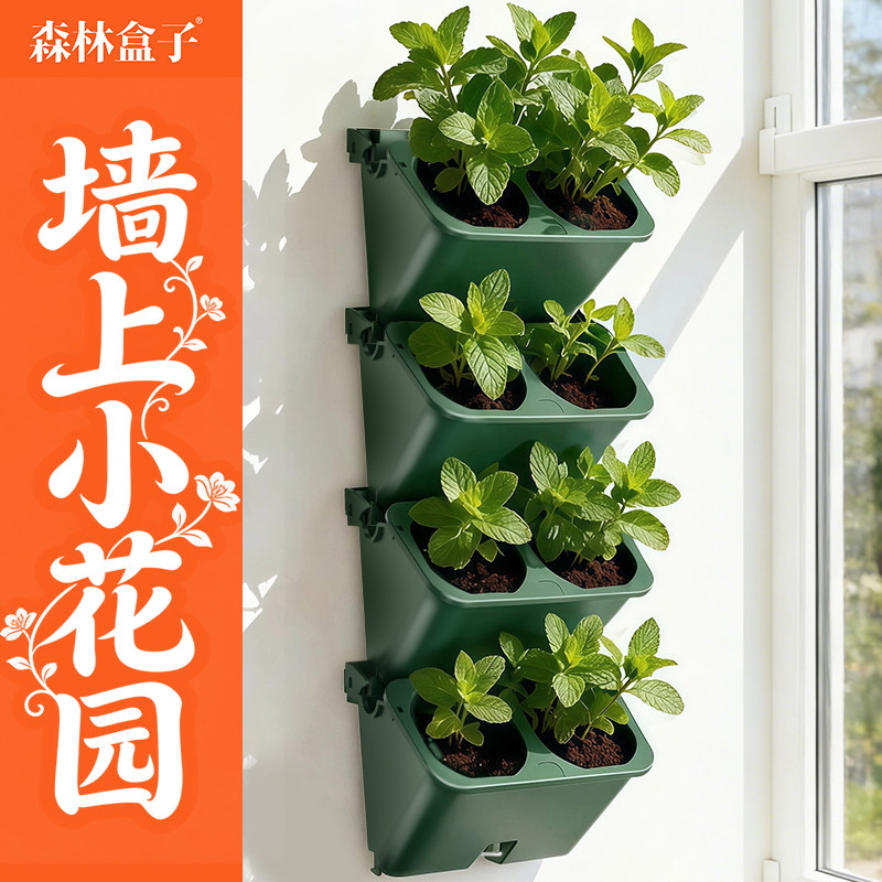 森林盒子壁挂花盆免打孔懒人自吸水阳台种菜盆室内垂直绿化种植盆