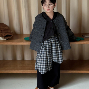 SAELAC儿童假两件裤子男童痞帅风裙裤韩版拼格子阔腿休闲潮酷炸街