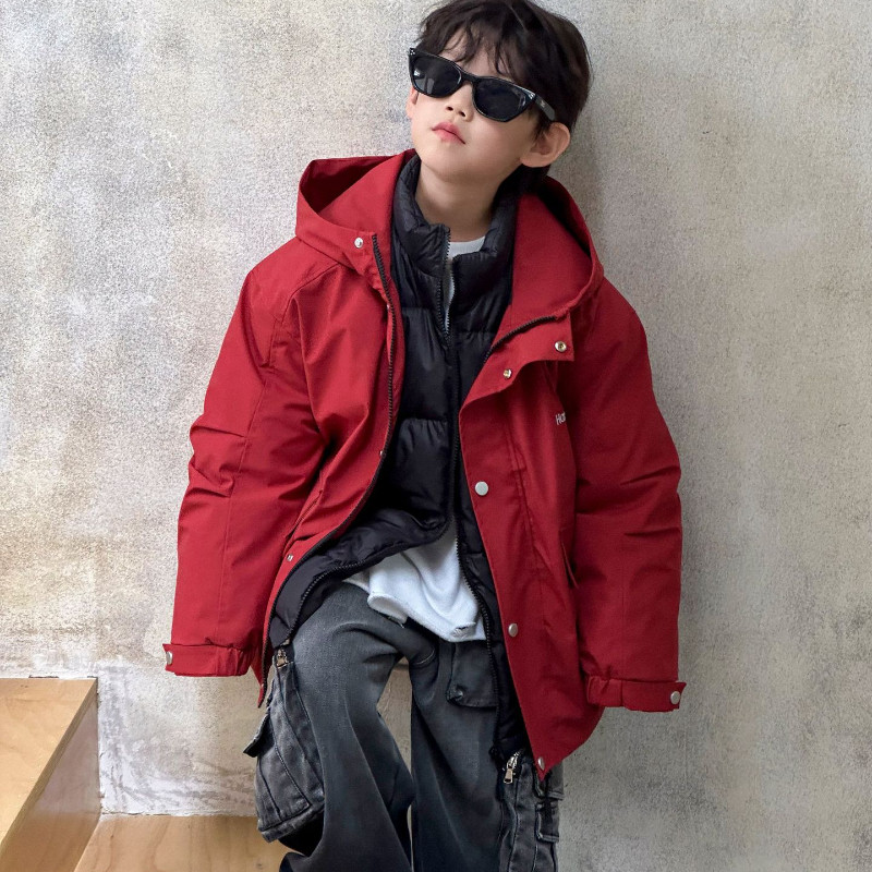 SAELAC红色春节款男童冲锋衣三合一可拆卸羽绒内胆儿童连帽外套潮,童装/婴儿装/亲子装,羽绒服,淘宝优惠券,粉丝福利购,淘宝优惠卷