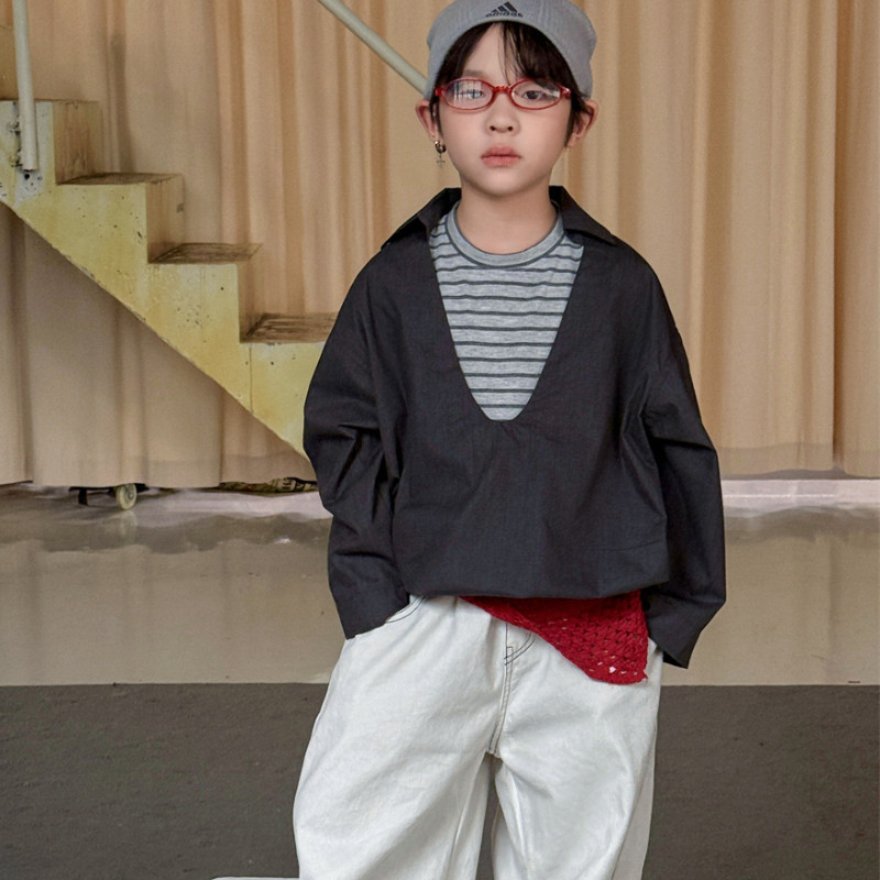 SAELAC儿童衬衫拼接假两件男童高级感痞帅风长袖设计感时尚帅气韩