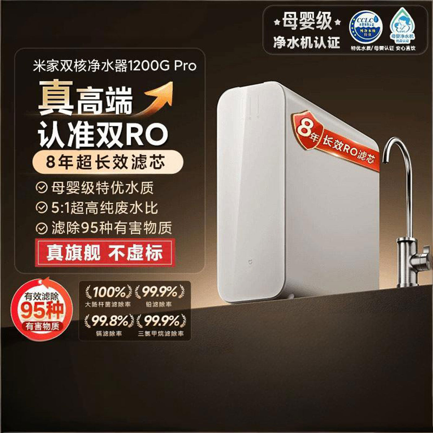 小米米家双核水龙头过滤净水器1200GPro家用直饮母婴自来水净水机