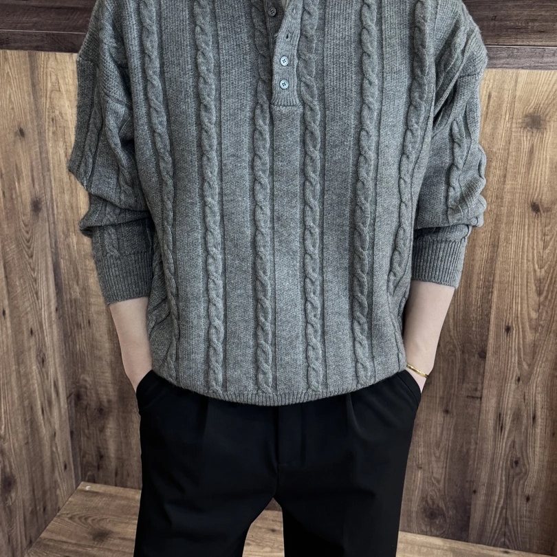 轻奢老钱风亨利领毛衣休闲针织衫