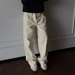 ''TZG''GW400g赛络纺磨毛松紧法式皱复古打褶纯色弹力拉毛纱卡裤