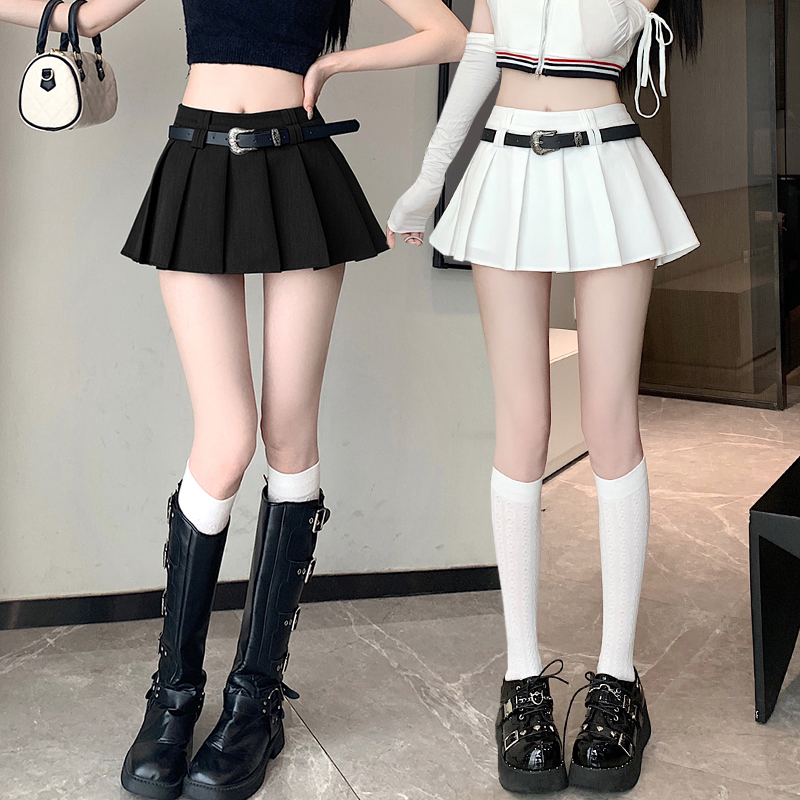 白色西装半身裙女2024新款春秋夏季高腰小个子性感a字百褶短裙裤