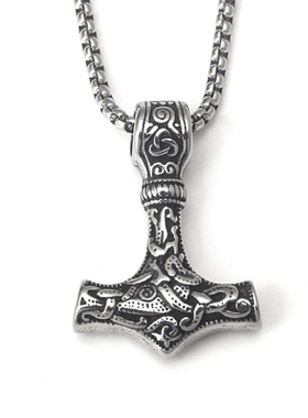 不锈钢复古北欧维京雷神之锤吊坠钛钢男女街头时尚长款项链