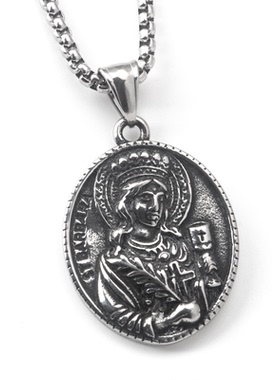不锈钢古希腊神话复古人物像椭圆吊坠钛钢男女街头时尚长款项链