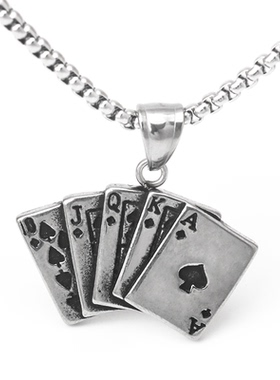不锈钢扑克牌黑桃A男女项链钛钢