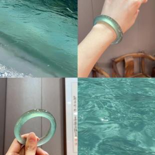 薄荷曼波冰种玉石手镯翡翠岫玉平替独龙玉处理玉镯水沫玉玛瑙玉髓