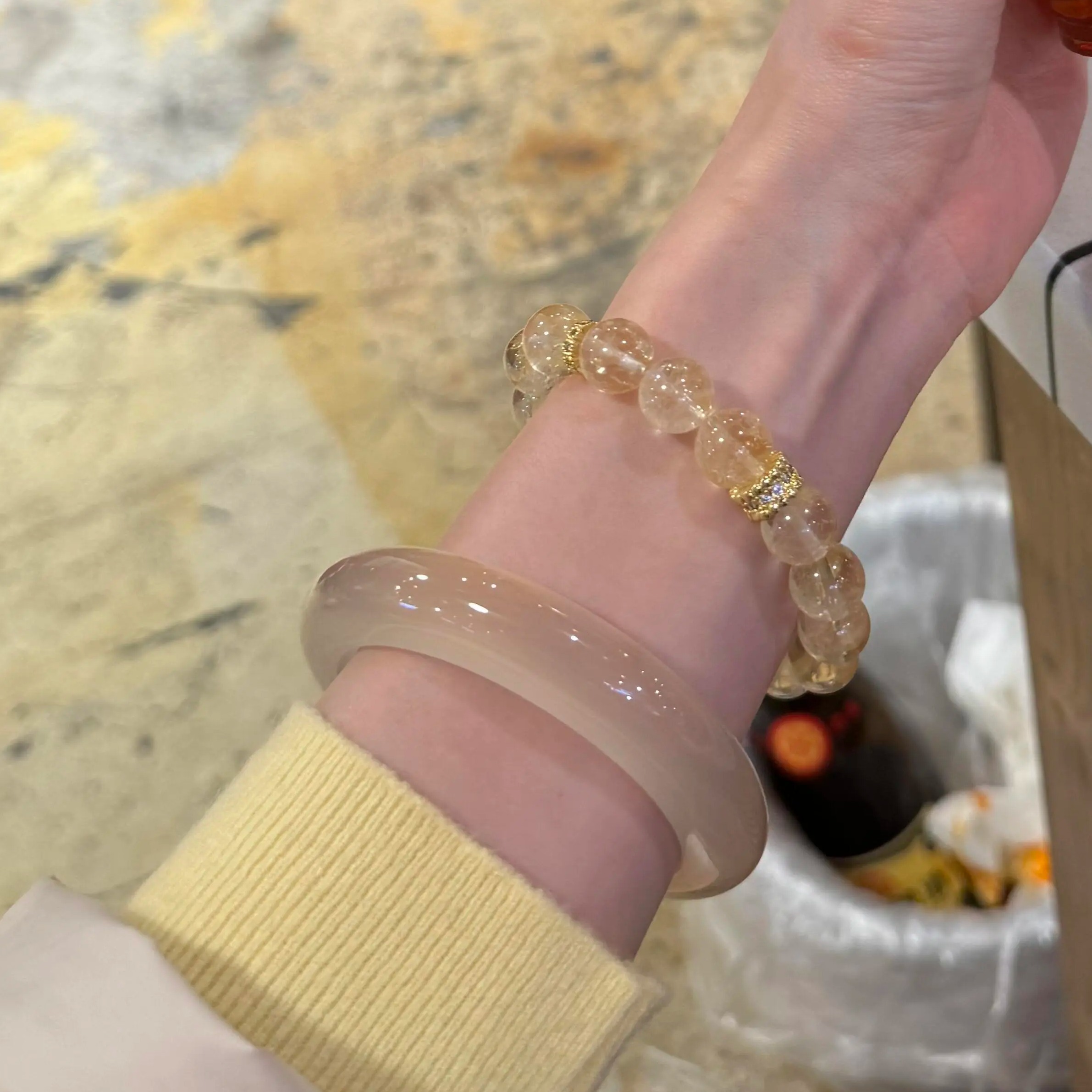 天然玉石玉髓手镯女水晶手串叠戴