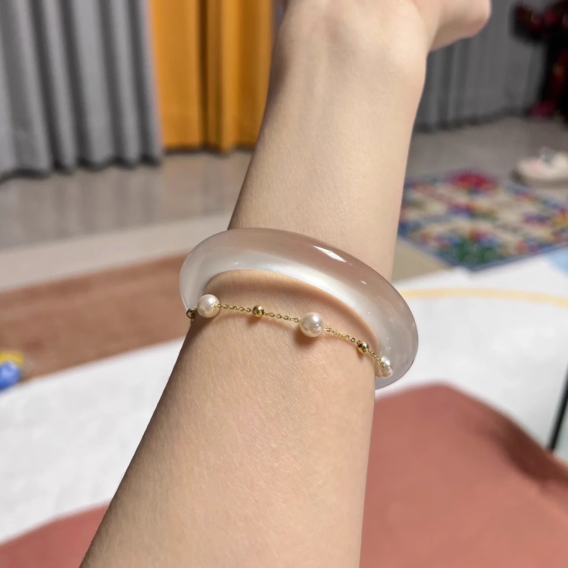 玻璃种天然玉髓手镯玛瑙白月光网红同款翡翠荔枝冻轮胎款正圈中宽