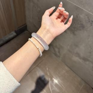 澄澜映雪冰种玉石白月光玉石手镯石英岩玉翡翠平替明星同款女扁条