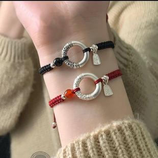 925银祥云平安扣相思豆手链新中式 国潮足银手绳闺蜜情侣礼物