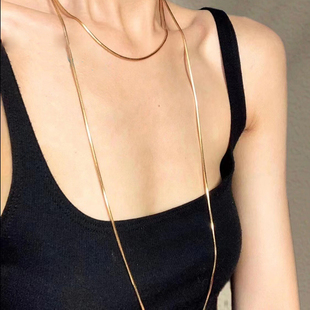 韩国 奎 朴夫人椭圆形项链金色加长蛇骨项链时尚高品质质感毛衣链