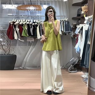 简约亚麻圆领无袖 女2025年夏季 韩版 衬衫 新款 宽松百搭甜美气质小衫