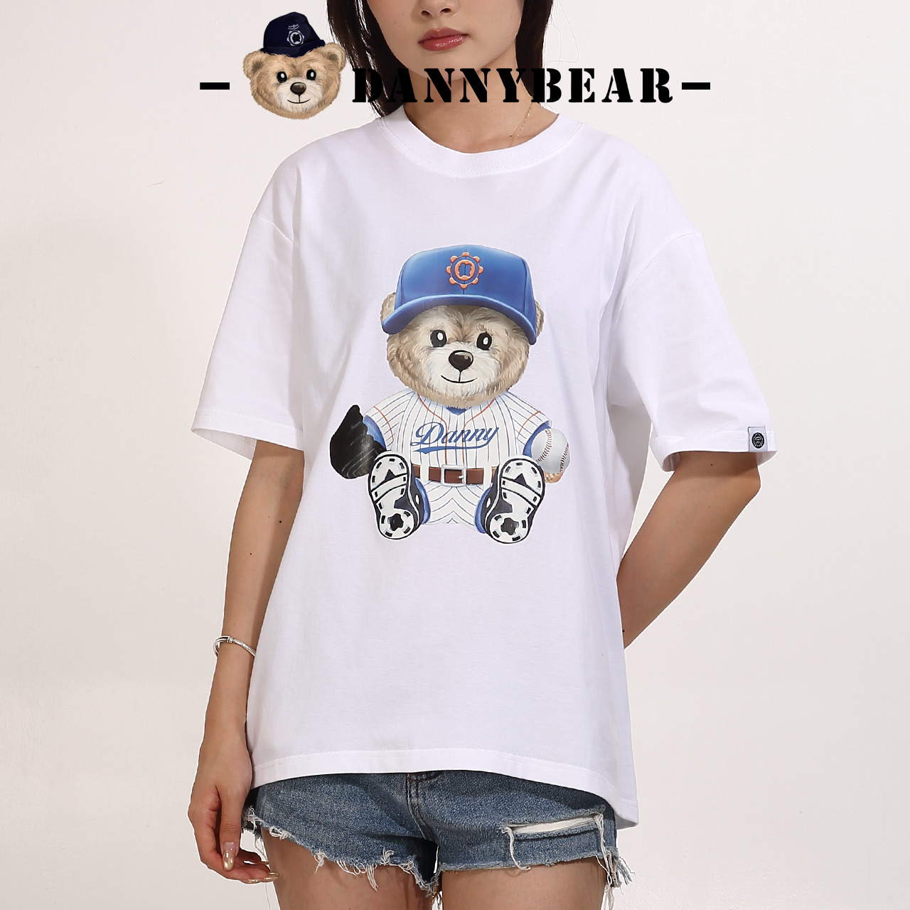 DANNYBEAR清爽透气小熊棉T恤男女轻奢棉休闲情侣款DJY5885001-12