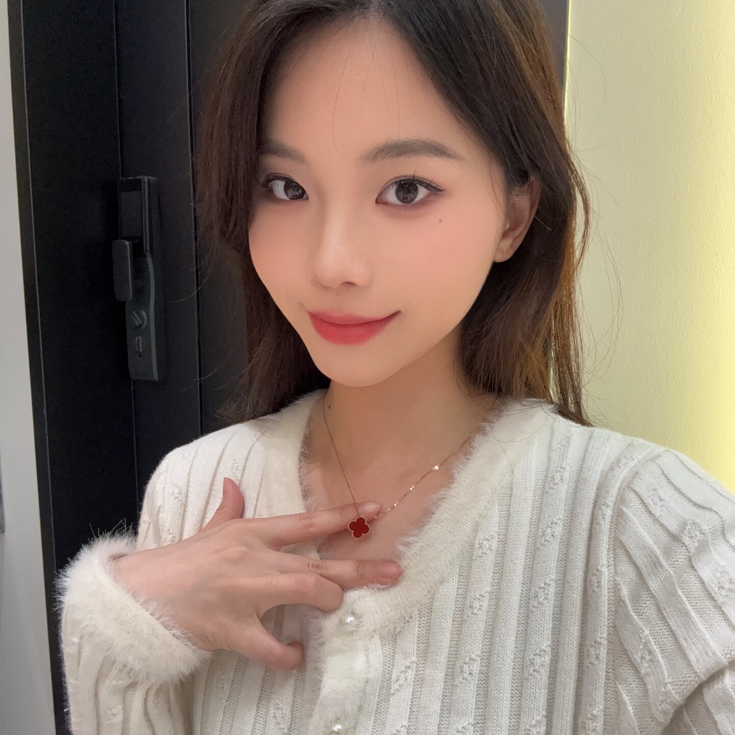 网红18k金四叶草项链玫瑰金黑玛瑙幸运红玉髓锁骨链彩金钻石吊坠