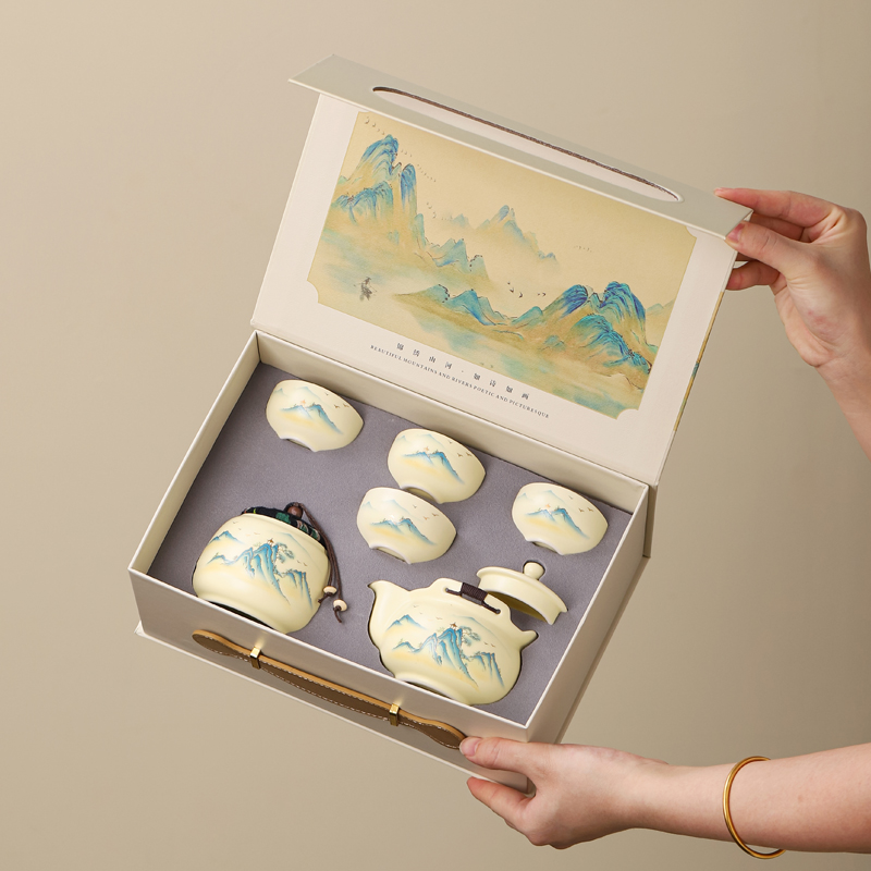 千里江山功夫茶具礼品定制可印logo商务伴手礼开业活动小礼品