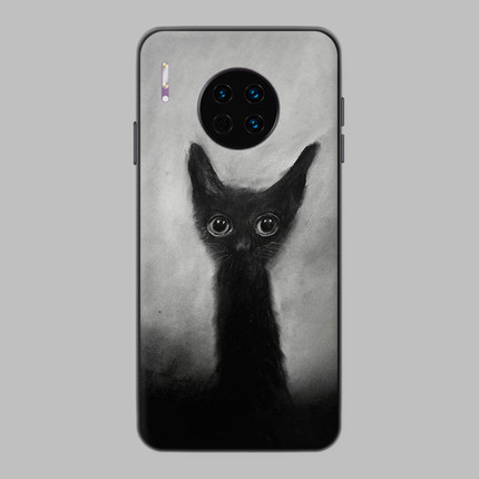 适用于华为mate40pro插画艺术小猫手机壳30/20x冷淡10/9美术简约女8