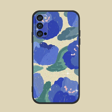 适用于硅胶软oppo手机壳findx3pro/Reno/5/7se/ace2蓝色郁金香R17