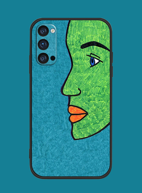 适用于原创手机壳oppo硅胶reno/5pro/7se绿色侧脸findx3/ace2/r17