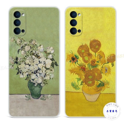 适用于向日葵9oppo reno6手机壳8pro+7文艺5K梵高4se玫瑰3元气版2美术生的油画z女款Ace轻薄软套十