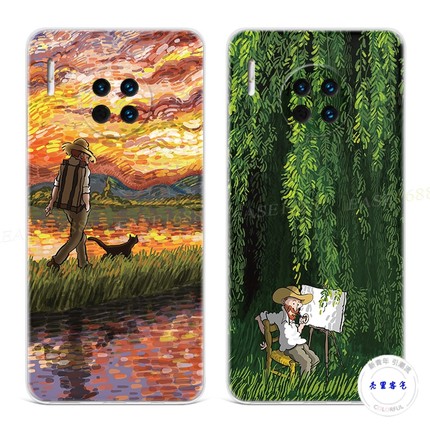 适用于猫咪梵高华为mate30手机壳40pro+50可爱20x文艺男士10e9女款8