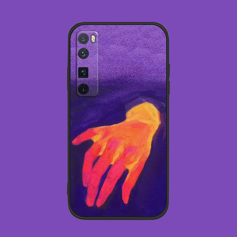 适用于小众硅胶软华为7pro手机壳nova9/8se//5i冷淡风红色手指油画