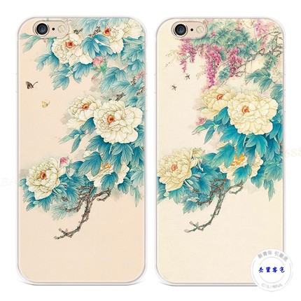 文艺牡丹花适用于iPhone8plus苹果X手机壳6s7中国风XR复古xsmax女款软5se第一1二2三3代五六七八