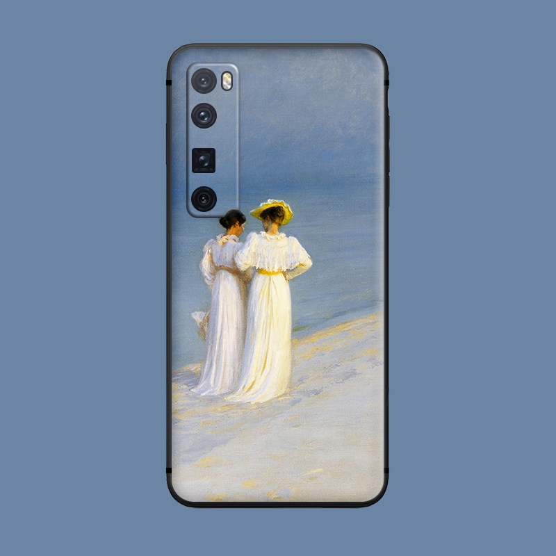 适用于磨砂防摔华为手机壳nova9/8se/7pro海边女人/5t欧美复古油画