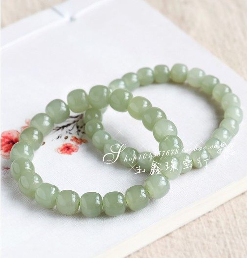 天然正品新疆和田青白玉圆珠子手链手串冰种细料平安手镯男女证书