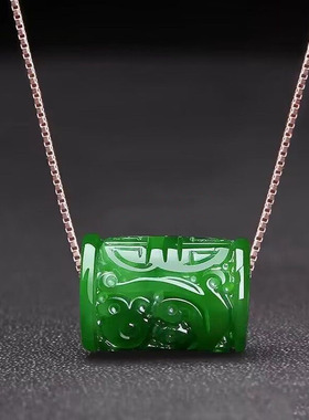 爆款深绿色雕花路路通项链平安珠单颗小巧挂坠锁骨链